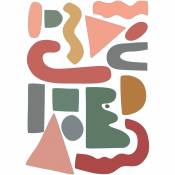 Sticker autocollant décoratif, illustration de forme contemporaine multicolores, 68 cm x 48 cm - Multicouleur