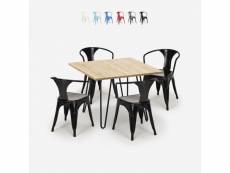 Table 80x80 design industriel + 4 chaises style tolix