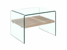 Table d'appoint en verre trempé et étagère décor chêne - ice 67087232