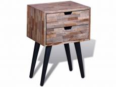 Table de nuit chevet commode armoire meuble chambre avec 2 tiroirs bois de teck recyclé helloshop26 1402126