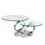 Table olympe marble à plateaux pivotants en verre et céramique marbre blanc - blanc