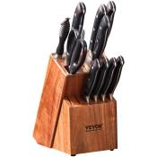 Vevor - Bloc Couteau Universel Vide 15 Emplacements Support a Couteaux de Cuisine en Bois deAcacia Porte-Couteaux de Comptoir Stable pour Rangement