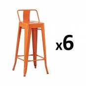 Zons Lot DE 6 Tabouret Bar Design Industriel Orange