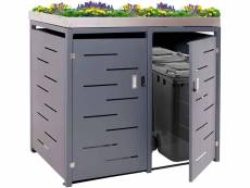 Abri de poubelles extérieur conteneurs à ordures avec bac à pantes jusqu'à 4 bacs 125x140x102 cm en inox-métal 04_0005612