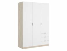 Armoire placard meuble de rangement coloris naturel/blanc - longueur 121 x profondeur 52 x hauteur 184 cm