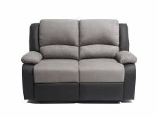 Canapé de relaxation manuel 2 places simili cuir noir et microfibre gris confort 9121ENG2