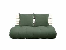 Canapé lit futon shin sano vert olive pin massif couchage