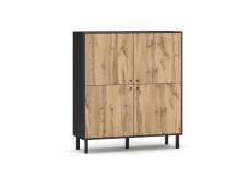 Commode armoire - 120/135 cm - Noir mat - Chêne wotan - Style moderne Bospe