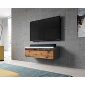 Commode tv Furnix bargo 100 cm avec éclairage led bois style ancien anthracite