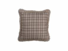 Coussin quadrille boutons polyester beige-blanc - l