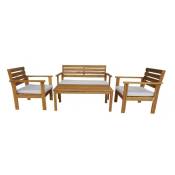 Ensemble de jardin Table rectangulaire et 3 chaises avec coussins Marlon Acacia Wood 7house - Bois/Blanc