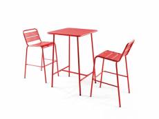 Ensemble tnsemble table de bar et 2 chaises hautes en métal orange - palavas