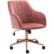 Fauteuil chaise de bureau pivotante design en velours rose structure métallique