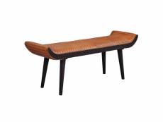 Finebuy banc en cuir véritable banc en bois massif marron 125x51x38 cm moderne | couloir de banc rembourré design | banquette en cuir 2 personnes | ba