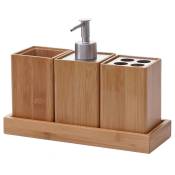 HHG - Set de salle de bains, 4 pièces 733, accessoires de bain, distributeur de savon, bambou