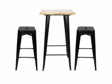 Hombuy® ensemble de table de bar couleur bois et 2 tabourets noir style industriel pour bistrot, cuisine, jardin, restaurant