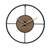 Horloge murale ronde en métal et MDF noire, brune