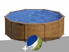 Kit piscine acier aspect bois gré pacific ronde 4,80 x 1,22 m + bâche à bulles