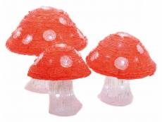 Lot de 3 champignons à led électrique en acrylique blanc et rouge