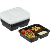Meal prep containers, lot de 10, 3 compartiments, 1000 ml, micro-ondes, boîte alimentaire avec couvercle, noir - Relaxdays