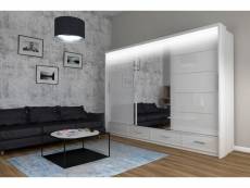 Original-garderobe - armoire avec tiroirs cylia led 253 - blanc + miroir - armoire à glace avec portes coulissantes, armoire spacieuse, salon, couloir
