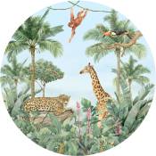 Papier peint panoramique rond adhésif animaux de la jungle - Ø 70 cm de Sanders & Sanders - vert, bleu et beige