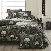 Parure de lit en satin aux feuilles tropicales - Anthracite - 260 x 240+2 TO 65 x 65 cm