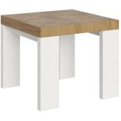 Petite table carrée extensible bois clair et blanc