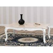 Simone Guarracino Table Basse de Salon Arald Style Baroque Moderne Blanc laqué et Feuille Argent marbre crème