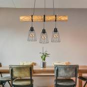 Spot-light - Suspension bois lampe de salle à manger 3 flammes suspension abat-jour treillis, bois de pin teinté noir, 3x douilles E27, LxPxH