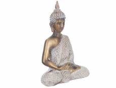 Statue bouddha assis 27cm or & blanc