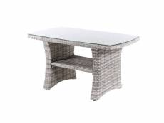 Table d'appoint d'extérieur, traitement anti-soleil, aluminium et rotin synthétique plat, couleur blanc grisâtre, 80 x 140 x 67 cm