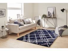 Tapis salon - motif géométrique - 668 bleu - poil long- oslo - 80x300cm - 100% polyester