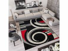 Tapiso qmega tapis salon moderne rouge noir gris abstrait ondes fin 120x170 T155A BLACK 1,20*1,70 QMEGA PP CRM