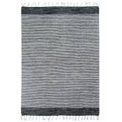 Thedecofactory - terra cotton bandes - Tapis 100% coton bandes noir-gris-blanc 160x230 - Noir gris blanc