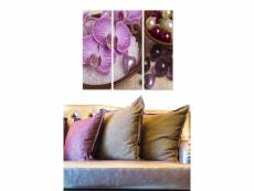 Triptyque fabulosus l70xh50cm motif orchidées et petites pierres en coeur violet