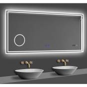 160x80cm miroir lumineux de salle de bain regtanglaire avec Bluetooth, 3 Couleurs, Horloge et Loupe - Acezanble