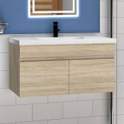 Acezanble 79,5(L)x45(W)x40(H)cm Meuble salle de bain naturel 2 portes avec une vasque à suspendre pour un gain d'espace optimal avec un maximum