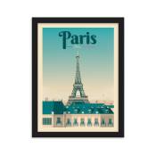 Affiche Paris France + Cadre Bois noir 30x40 cm