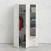Armoire à trois portes et trois tiroirs, couleur blanche, Dimensions 115 x 200 x 49 cm - Dmora