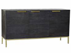Buffet meuble de rangement en bois de manguier coloris noir/doré - longueur 145 x hauteur 77 x profondeur 43 cm