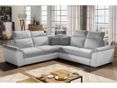 Canapé d'angle - convertible - felipe - en tissu gris clair et simili cuir blanc, 5/6 places