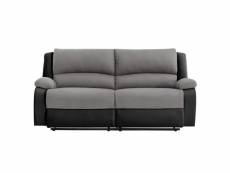 Canapé relax manuel 3 places avec 2 assises xxl detente en microfibre et simili - noir/gris 9121ENG2XL