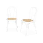 Chaise en bois et rotin arrondie blanche (lot de 2)