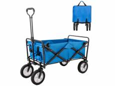 Chariot de jardin pliable 120 kg, chariot de transport à main avec porte-gobelet en maille, poignée réglable, bleu