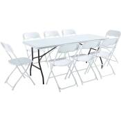 Ensemble table et chaises pliantes de jardin - 8 places 180cm Blanc - Blanc