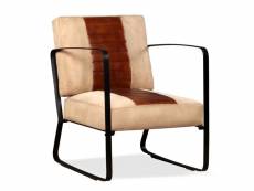 Fauteuil chaise siège lounge design club sofa salon de salon cuir véritable et toile marron helloshop26 1102321