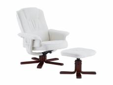 Fauteuil de relaxation en bouclette blanc charly avec repose-pieds, siège pivotant et dossier inclinable, assise rembourrée