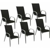 Happy Garden - Lot de 6 chaises marbella en textilène noir - aluminium gris - black
