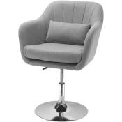 Homcom - Fauteuil lounge design grand confort coussins lombaires hauteur réglable pivotant 360° piètement métal chromé lin gris - Gris